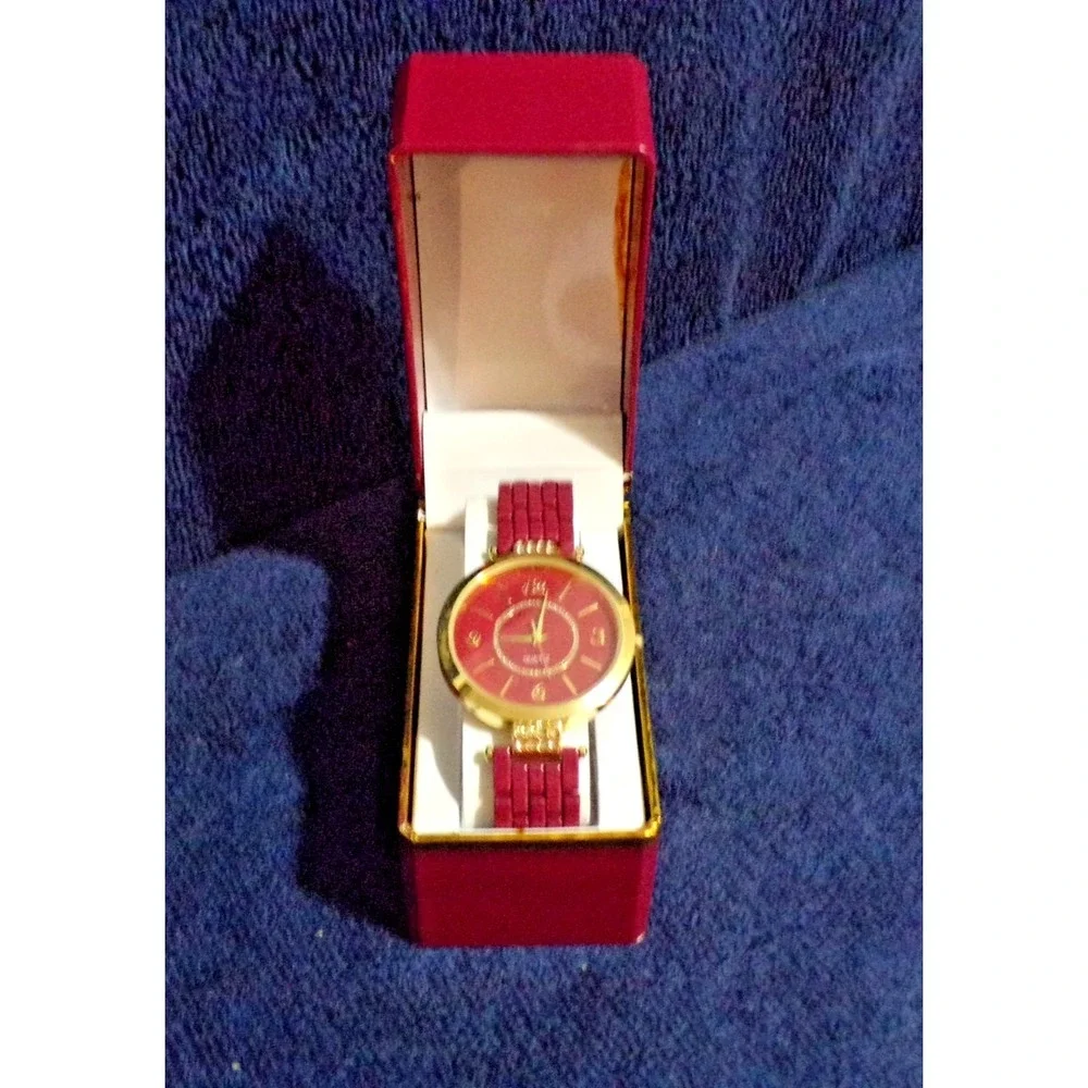 Geneva Maroon & Gold Tone Women's Wristwatch 9